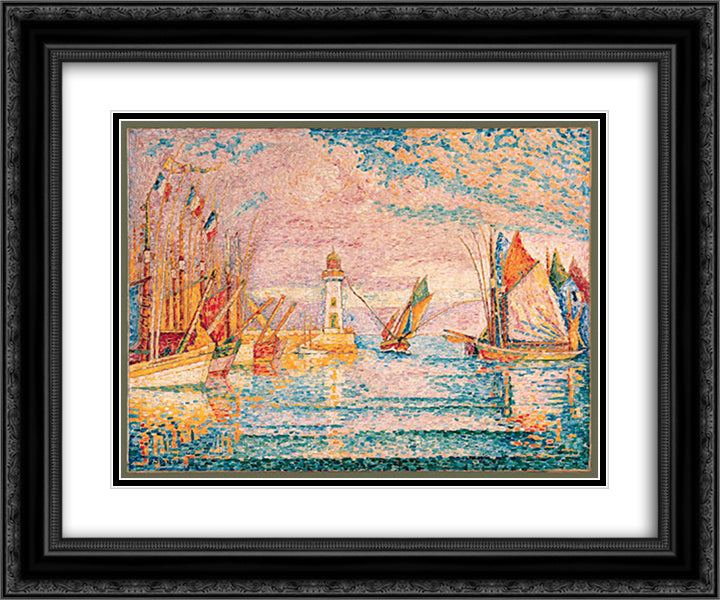 Lighthouse at Groix 24x20 Black Ornate Wood Framed Art Print Poster with Double Matting by Signac, Paul