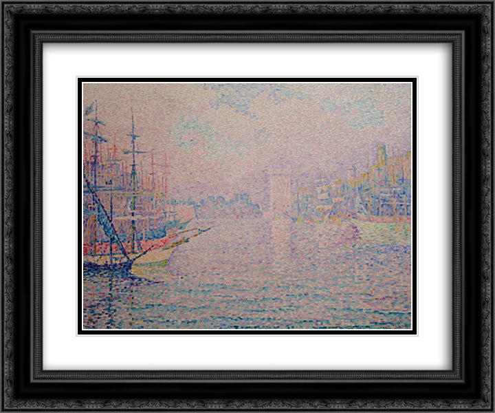 Marseille, an Old Port 24x20 Black Ornate Wood Framed Art Print Poster with Double Matting by Signac, Paul