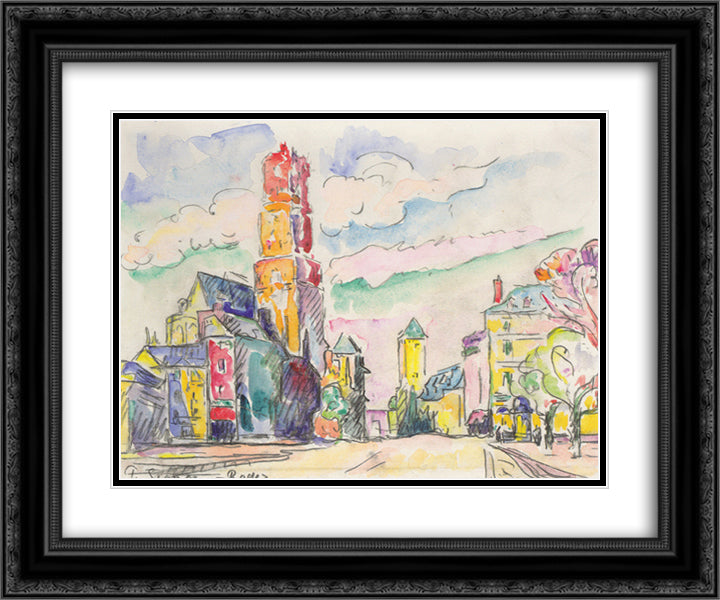 Rodez 24x20 Black Ornate Wood Framed Art Print Poster with Double Matting by Signac, Paul