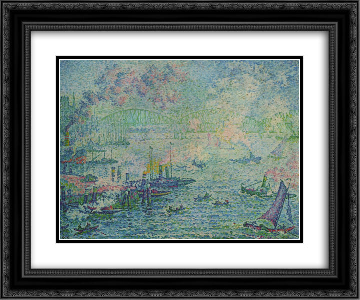 Rotterdam Harbour 24x20 Black Ornate Wood Framed Art Print Poster with Double Matting by Signac, Paul