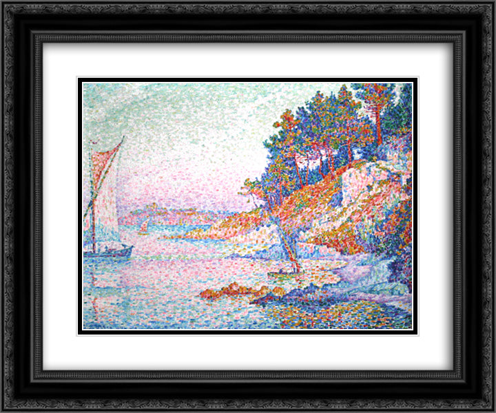 The bay 24x20 Black Ornate Wood Framed Art Print Poster with Double Matting by Signac, Paul