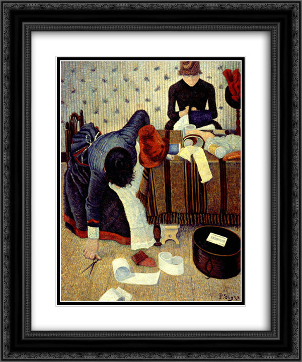 The Milliner 20x24 Black Ornate Wood Framed Art Print Poster with Double Matting by Signac, Paul