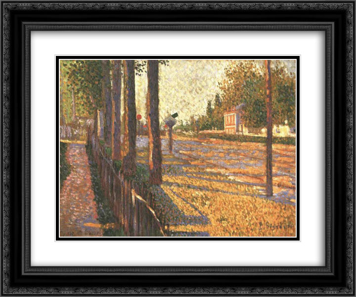 The Railway at Bois Colombes 24x20 Black Ornate Wood Framed Art Print Poster with Double Matting by Signac, Paul