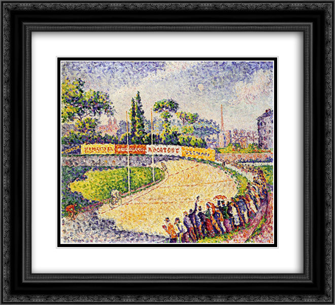 The Velodrome 22x20 Black Ornate Wood Framed Art Print Poster with Double Matting by Signac, Paul