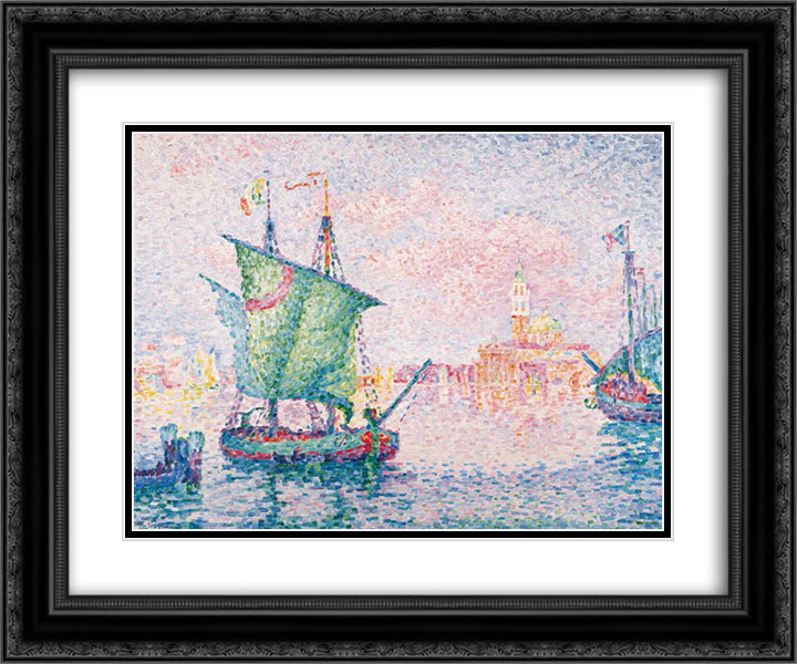 Venice, The Pink Cloud 24x20 Black Ornate Wood Framed Art Print Poster with Double Matting by Signac, Paul