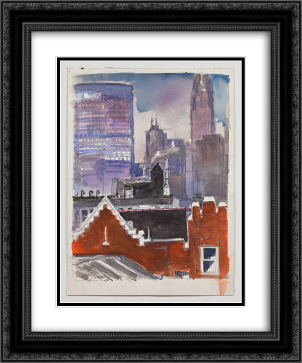 Untitled (cityscape) 20x24 Black Ornate Wood Framed Art Print Poster with Double Matting by Thek, Paul