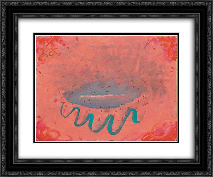 Untitled (Lips with Turquoise) 24x20 Black Ornate Wood Framed Art Print Poster with Double Matting by Thek, Paul