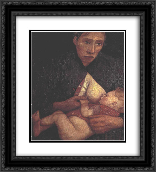 Breast feeding mother 20x22 Black Ornate Wood Framed Art Print Poster with Double Matting by Modersohn Becker, Paula