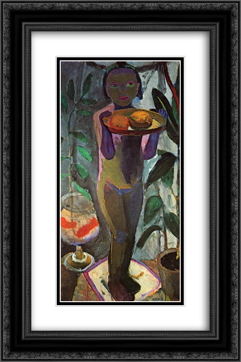 Children with goldfish bowl 16x24 Black Ornate Wood Framed Art Print Poster with Double Matting by Modersohn Becker, Paula
