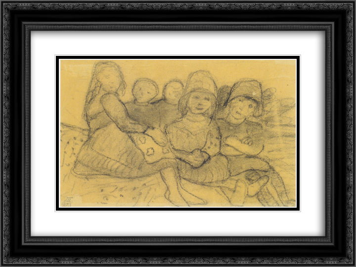 Five children on the edge of the meadow 24x18 Black Ornate Wood Framed Art Print Poster with Double Matting by Modersohn Becker, Paula
