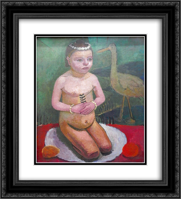 Girl with Stork 20x22 Black Ornate Wood Framed Art Print Poster with Double Matting by Modersohn Becker, Paula