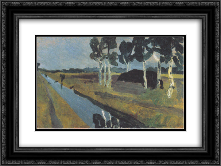 Gray landscape with marsh channel 24x18 Black Ornate Wood Framed Art Print Poster with Double Matting by Modersohn Becker, Paula