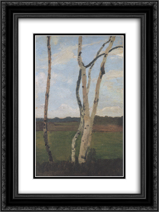 Landscape with Birch trunks 18x24 Black Ornate Wood Framed Art Print Poster with Double Matting by Modersohn Becker, Paula