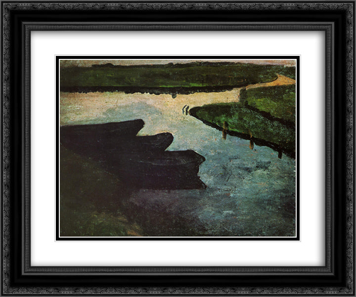 Marsh channel with peat barges 24x20 Black Ornate Wood Framed Art Print Poster with Double Matting by Modersohn Becker, Paula