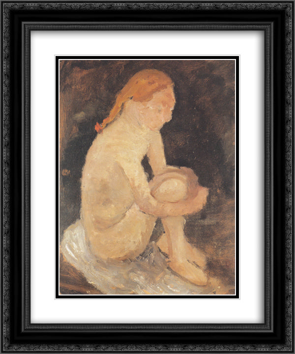 Nude Girl 20x24 Black Ornate Wood Framed Art Print Poster with Double Matting by Modersohn Becker, Paula