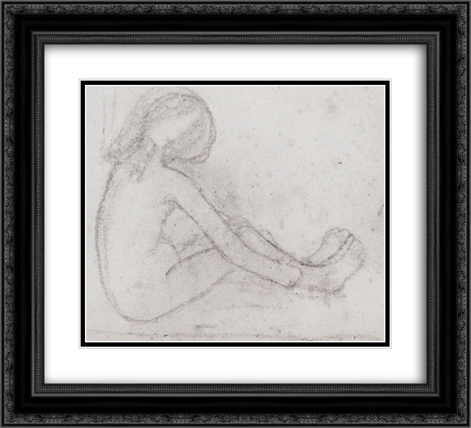 Nude girl sitting on the floor 22x20 Black Ornate Wood Framed Art Print Poster with Double Matting by Modersohn Becker, Paula