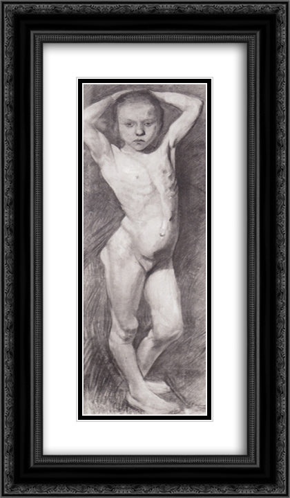 Nude Girl Standing, arms folded behind his head 14x24 Black Ornate Wood Framed Art Print Poster with Double Matting by Modersohn Becker, Paula