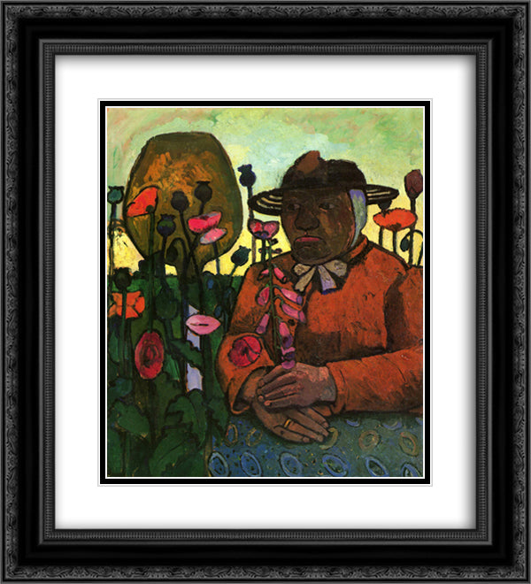 Old Woman in the Garden 20x22 Black Ornate Wood Framed Art Print Poster with Double Matting by Modersohn Becker, Paula