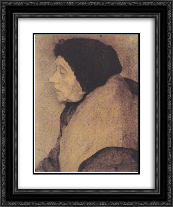 Old woman with a bonnet in profile to the left 20x24 Black Ornate Wood Framed Art Print Poster with Double Matting by Modersohn Becker, Paula