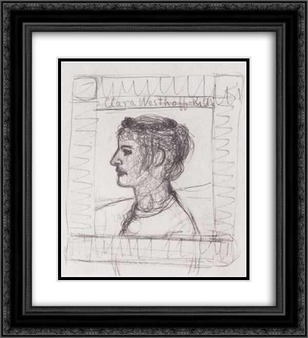 Portrait of Clara Rilke-Westhoff 20x22 Black Ornate Wood Framed Art Print Poster with Double Matting by Modersohn Becker, Paula
