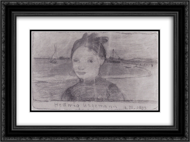 Portrait of Hedwig Hagemann 24x18 Black Ornate Wood Framed Art Print Poster with Double Matting by Modersohn Becker, Paula
