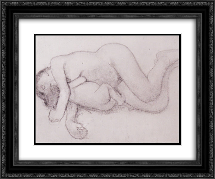 Reclining Mother and Child 24x20 Black Ornate Wood Framed Art Print Poster with Double Matting by Modersohn Becker, Paula