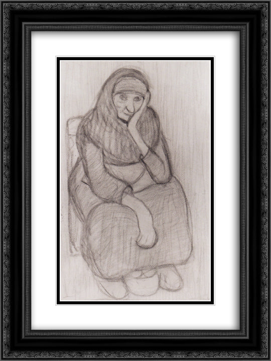 Seated Peasant Woman 18x24 Black Ornate Wood Framed Art Print Poster with Double Matting by Modersohn Becker, Paula