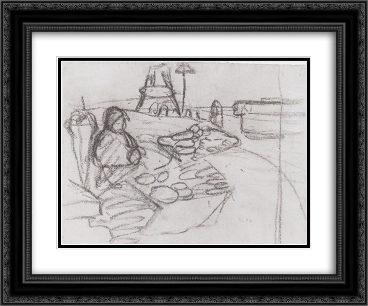 Seated Woman in market stalls 24x20 Black Ornate Wood Framed Art Print Poster with Double Matting by Modersohn Becker, Paula