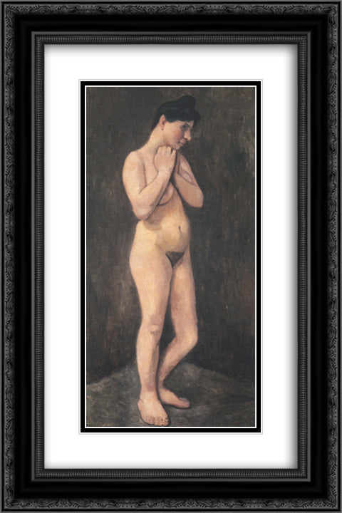 Standing female nude, her arms located in front of the chest 16x24 Black Ornate Wood Framed Art Print Poster with Double Matting by Modersohn Becker, Paula