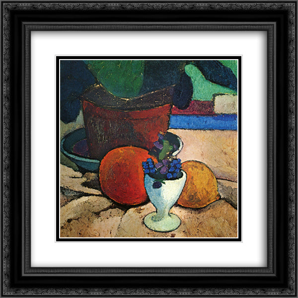 Still life with plant, lemon and orange 20x20 Black Ornate Wood Framed Art Print Poster with Double Matting by Modersohn Becker, Paula