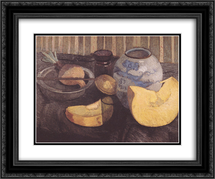 Still Life with Pumpkin 24x20 Black Ornate Wood Framed Art Print Poster with Double Matting by Modersohn Becker, Paula