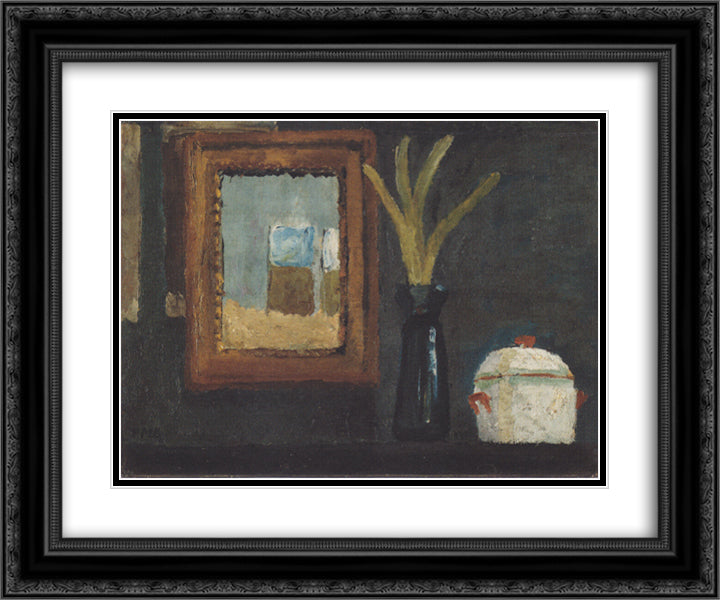 Still life with sugar bowl and hyacinth in a glass 24x20 Black Ornate Wood Framed Art Print Poster with Double Matting by Modersohn Becker, Paula