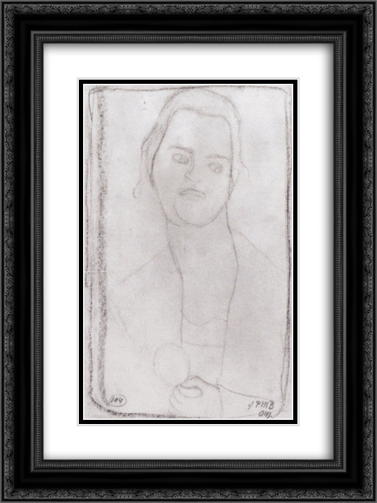 Study for Portrait of Clara Rilke-Westhoff 18x24 Black Ornate Wood Framed Art Print Poster with Double Matting by Modersohn Becker, Paula