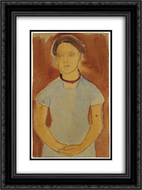 Study for Portrait of Lee Hoetger before flower base 18x24 Black Ornate Wood Framed Art Print Poster with Double Matting by Modersohn Becker, Paula
