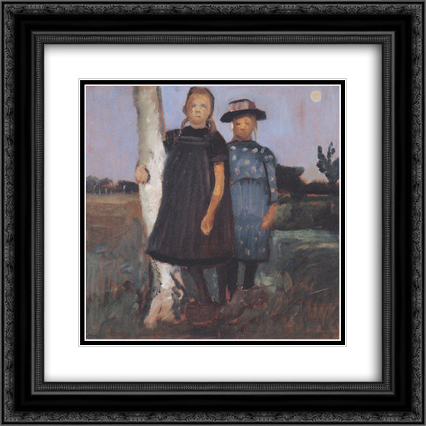 Two girls standing on the birch trunk 20x20 Black Ornate Wood Framed Art Print Poster with Double Matting by Modersohn Becker, Paula