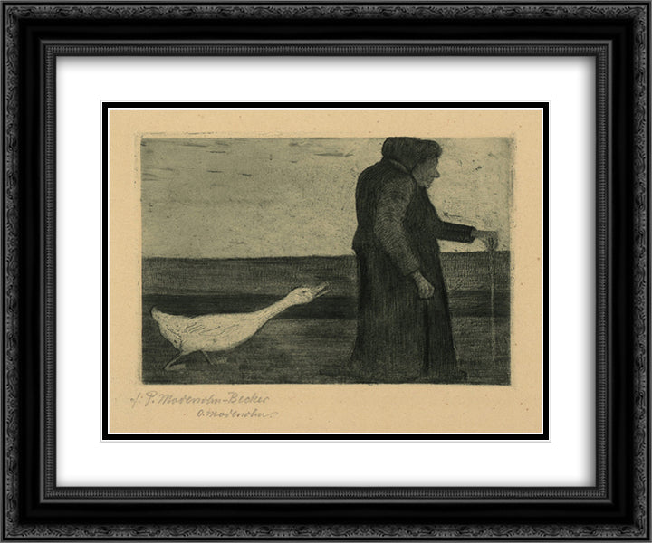 Woman with Goose 24x20 Black Ornate Wood Framed Art Print Poster with Double Matting by Modersohn Becker, Paula