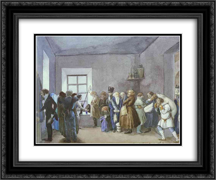 Police Commissary's Reception Room the Night Before a Holiday 24x20 Black Ornate Wood Framed Art Print Poster with Double Matting by Fedotov, Pavel