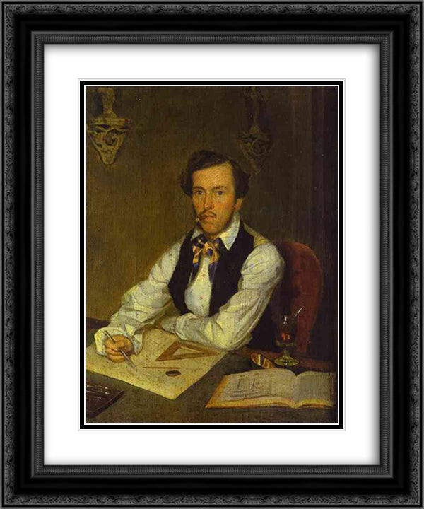 Portrait of an Architect 20x24 Black Ornate Wood Framed Art Print Poster with Double Matting by Fedotov, Pavel
