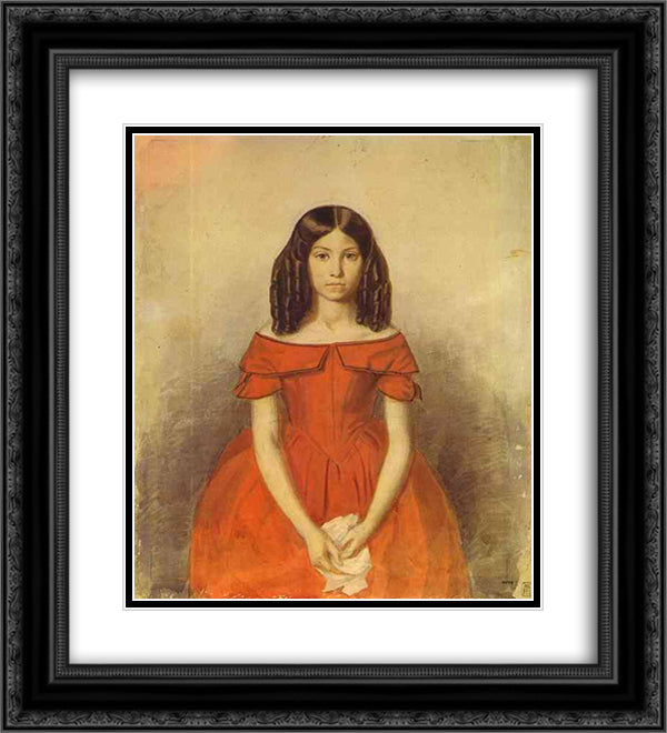 Portrait of N. P. Zhdanovich as a Child 20x22 Black Ornate Wood Framed Art Print Poster with Double Matting by Fedotov, Pavel