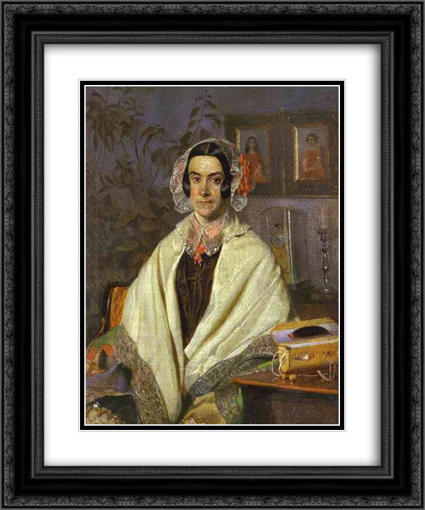 Portrait of O. P. Zhdanovich 20x24 Black Ornate Wood Framed Art Print Poster with Double Matting by Fedotov, Pavel