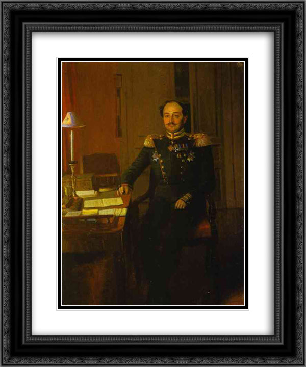 Portrait of P. P. Zhdanovich 20x24 Black Ornate Wood Framed Art Print Poster with Double Matting by Fedotov, Pavel