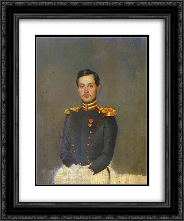 Portrait of Second Captain Vannovsky 20x24 Black Ornate Wood Framed Art Print Poster with Double Matting by Fedotov, Pavel