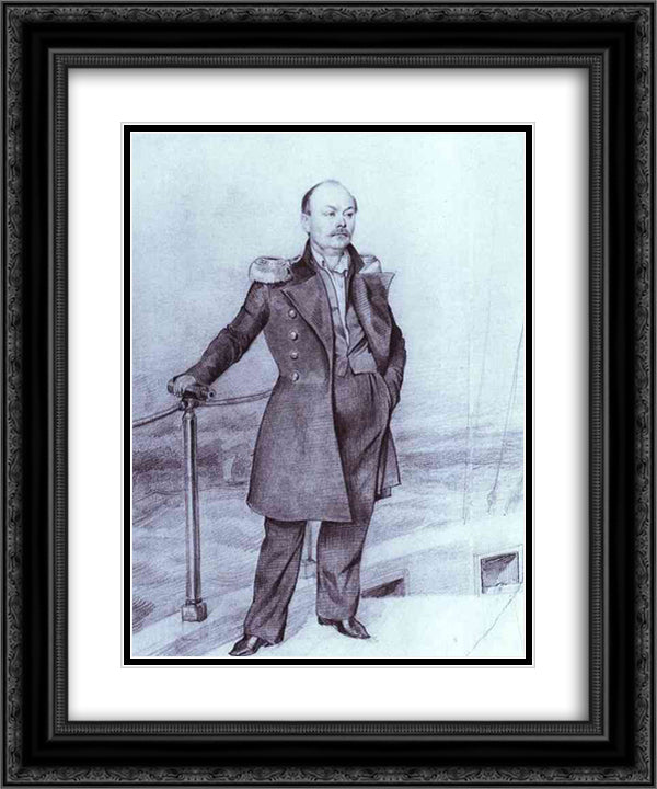 S. D. Shishmarev on Board the Ship 20x24 Black Ornate Wood Framed Art Print Poster with Double Matting by Fedotov, Pavel