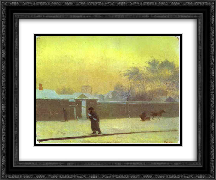 Wintry Street on Vasilievsky Island, St. Petersburg 24x20 Black Ornate Wood Framed Art Print Poster with Double Matting by Fedotov, Pavel
