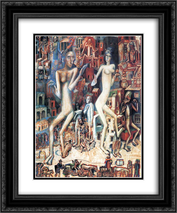 Man and Woman (Adam and Eve) 20x24 Black Ornate Wood Framed Art Print Poster with Double Matting by Filonov, Pavel