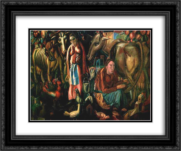 Milkmaids 24x20 Black Ornate Wood Framed Art Print Poster with Double Matting by Filonov, Pavel