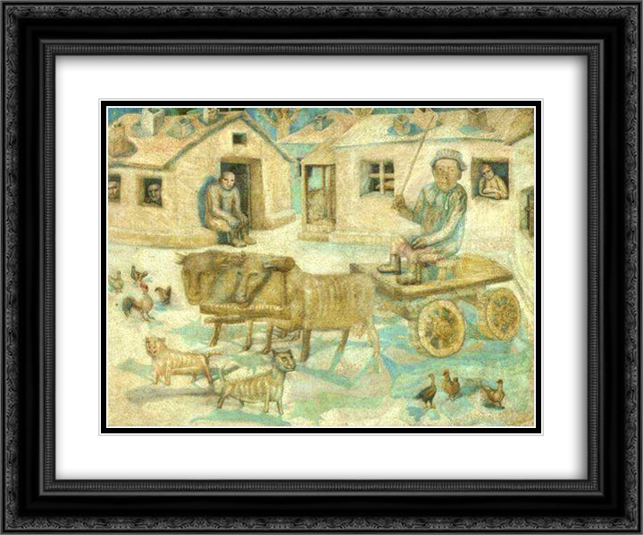 Oxen. Scene from the Life of Savages 24x20 Black Ornate Wood Framed Art Print Poster with Double Matting by Filonov, Pavel