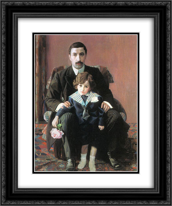 Portrait of Arman Frantsevich Aziber and his son 20x24 Black Ornate Wood Framed Art Print Poster with Double Matting by Filonov, Pavel