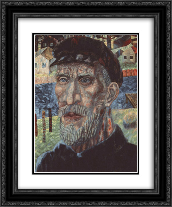 The Kolkhoznik (Member of a Collective Farm) 20x24 Black Ornate Wood Framed Art Print Poster with Double Matting by Filonov, Pavel