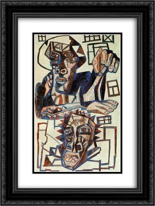 Two Heads 18x24 Black Ornate Wood Framed Art Print Poster with Double Matting by Filonov, Pavel